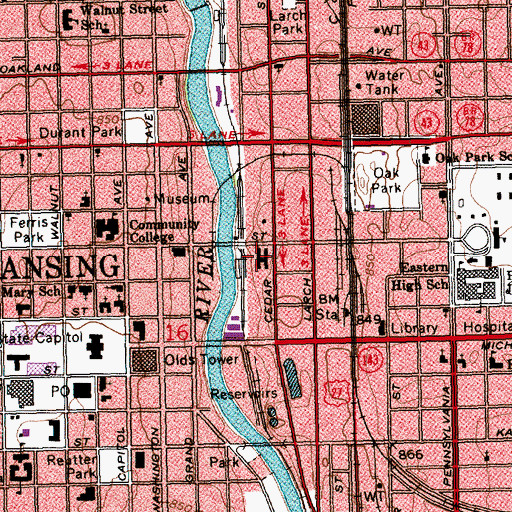 Topographic Map of Lansing City Market Historical Marker, MI