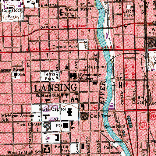 Topographic Map of Lansing Community College Historical Marker, MI