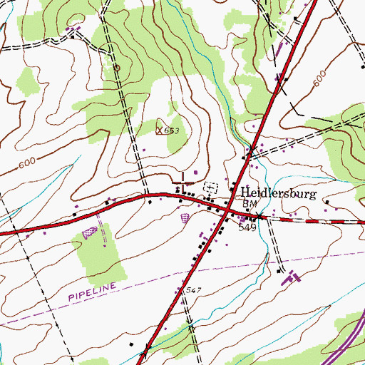 Topographic Map of Heidlersburg Census Designated Place, PA