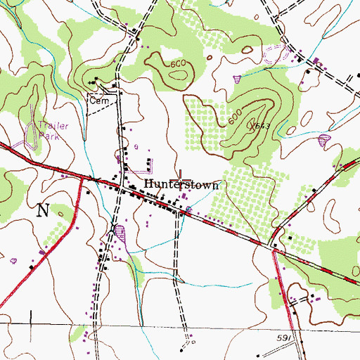 Topographic Map of Hunterstown Census Designated Place, PA
