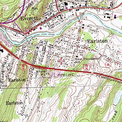 Topographic Map of Earlston Census Designated Place, PA