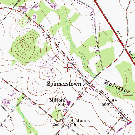 Topographic Map of Spinnerstown Census Designated Place, PA