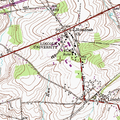 Topographic Map of Lincoln University Census Designated Place, PA