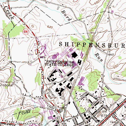 Topographic Map of Shippensburg University Census Designated Place, PA