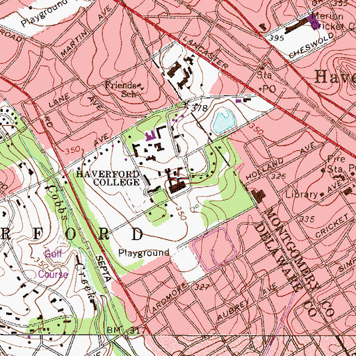 Topographic Map of Haverford College Census Designated Place, PA