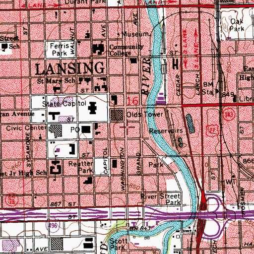 Topographic Map of Theater District Historical Marker, MI