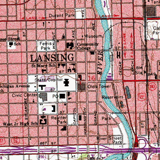 Topographic Map of Town of Michigan Historical Marker, MI