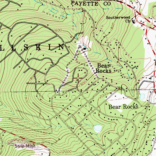 Topographic Map of Bear Rocks Census Designated Place, PA