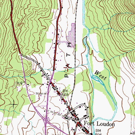 Topographic Map of Fort Loudon Census Designated Place, PA