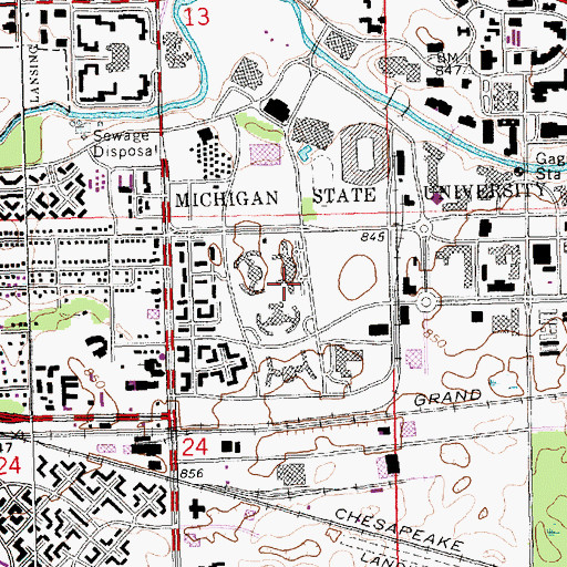 Topographic Map of Holden Residence Halls, MI