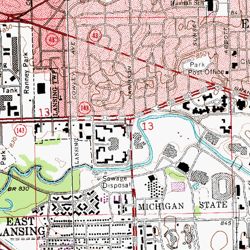 Topographic Map of Butterfield Residence Hall, MI