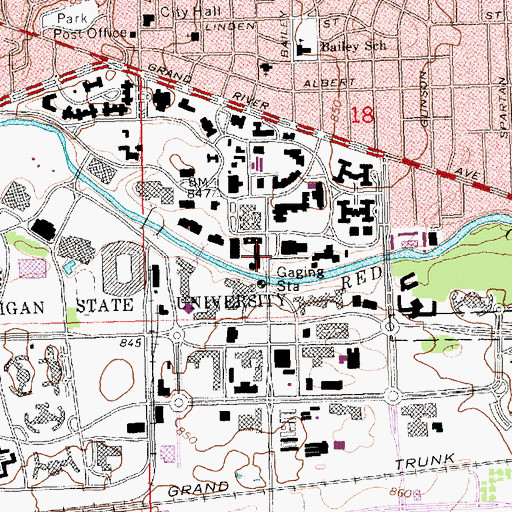 Topographic Map of Bessey Hall, MI