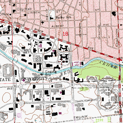 Topographic Map of Baker Hall, MI