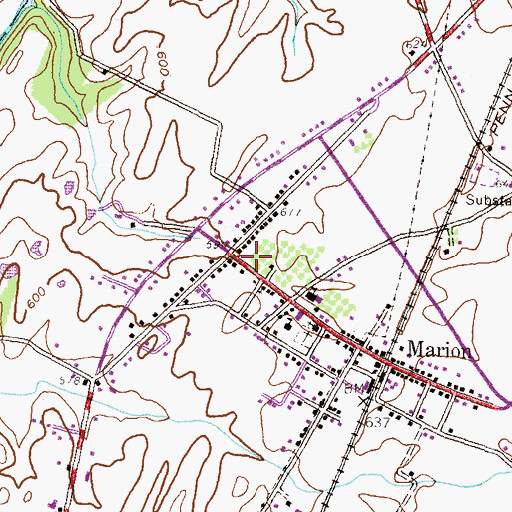 Topographic Map of Marion Census Designated Place, PA