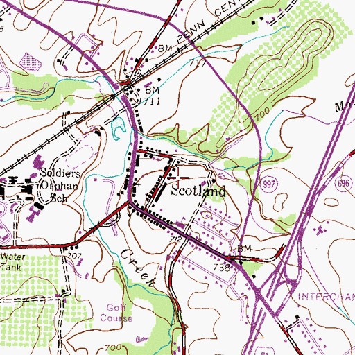 Topographic Map of Scotland Census Designated Place, PA
