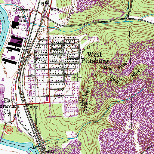 Topographic Map of West Pittsburg Census Designated Place, PA