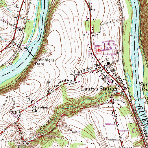 Topographic Map of Laurys Station Census Designated Place, PA