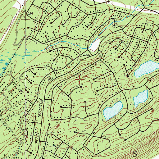 Topographic Map of Penn Estates Census Designated Place, PA