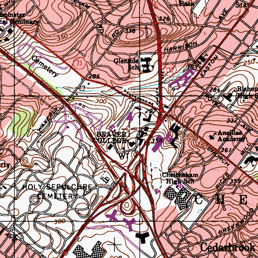 Topographic Map of Arcadia University Census Designated Place, PA