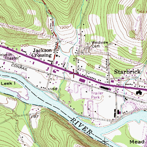 Topographic Map of Starbrick Census Designated Place, PA