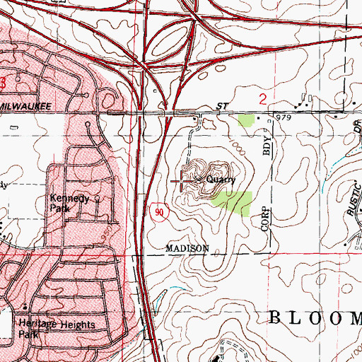 Topographic Map of Milwaukee Street Quarry, WI