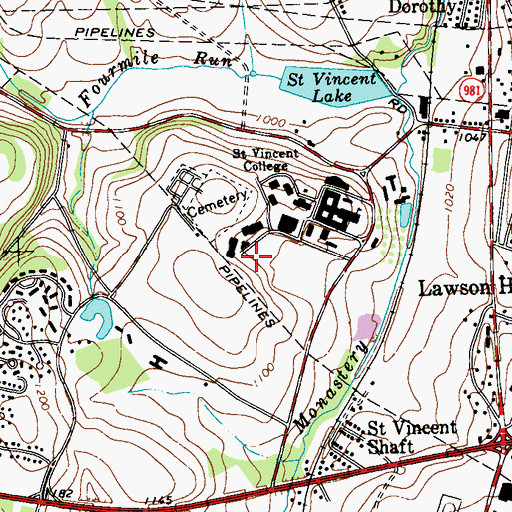 Topographic Map of Saint Vincent College Census Designated Place, PA