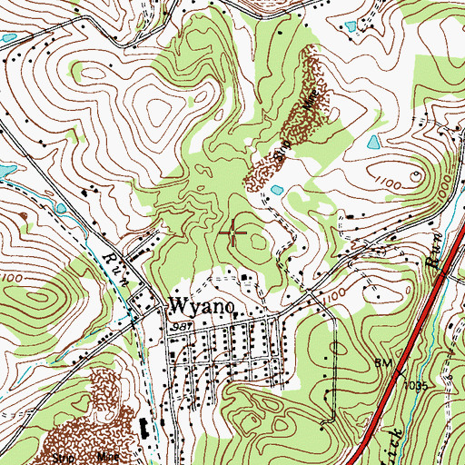 Topographic Map of Wyano Census Designated Place, PA