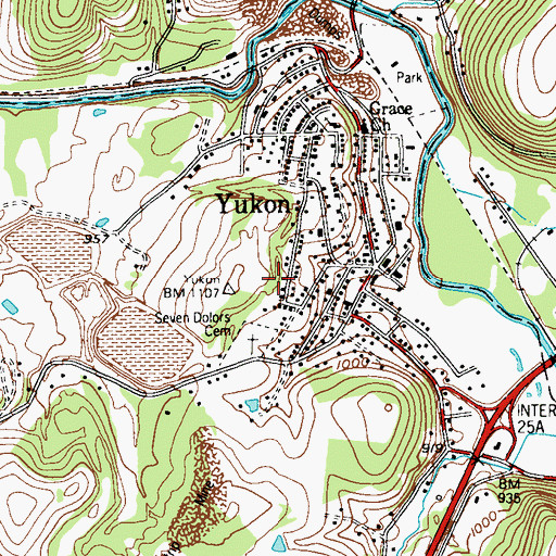 Topographic Map of Yukon Census Designated Place, PA