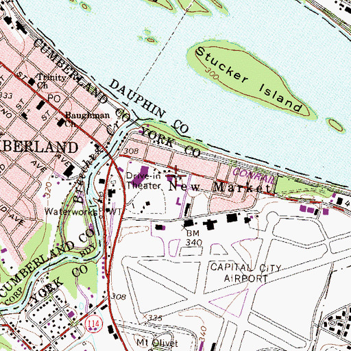 Topographic Map of New Market Census Designated Place, PA