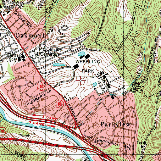 Topographic Map of Wheeling Municipal Park Golf Course, WV