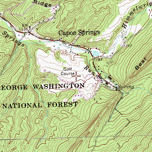 Topographic Map of Capon Springs Resort Golf Course, WV