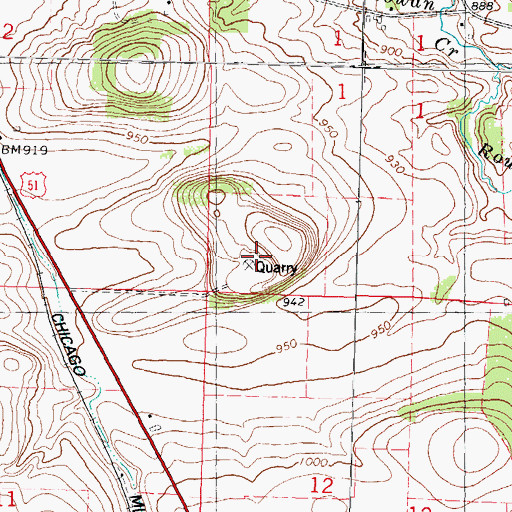 Topographic Map of Poynette Quarry, WI