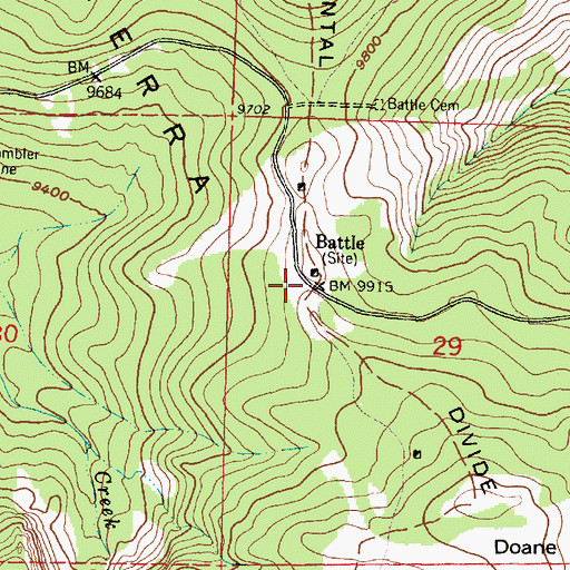 Topographic Map of Battle Pass, WY