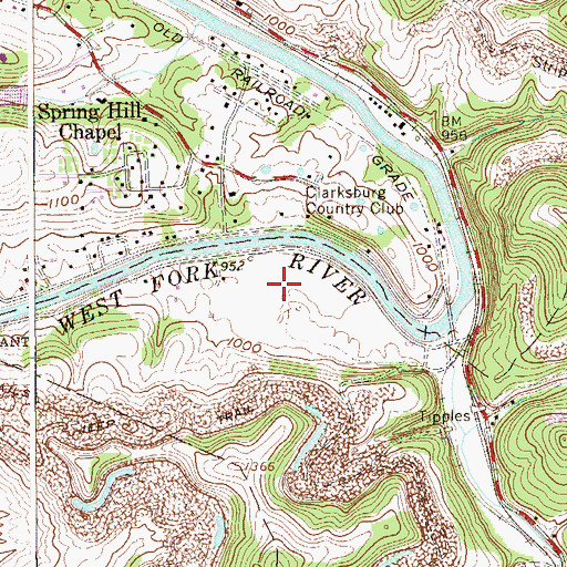Topographic Map of Clarksburg Country Club Golf Course, WV