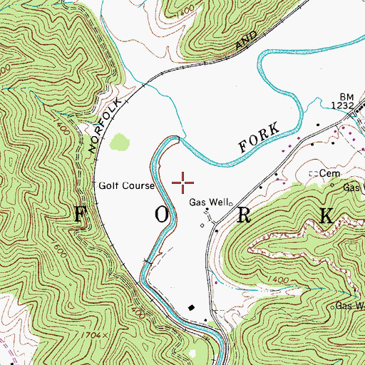 Topographic Map of Clear Fork Valley Golf Course, WV