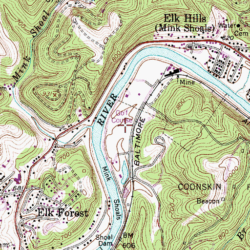 Topographic Map of Coonskin Park Golf Course, WV