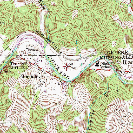Topographic Map of Dunkard Valley Golf Course, WV