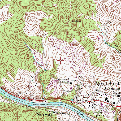 Topographic Map of Fairmont Field Club Golf Course, WV