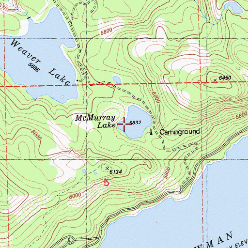 Topographic Map of McMurray Lake, CA