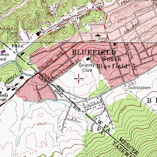 Topographic Map of Bluefield Elks Club Golf Course, WV