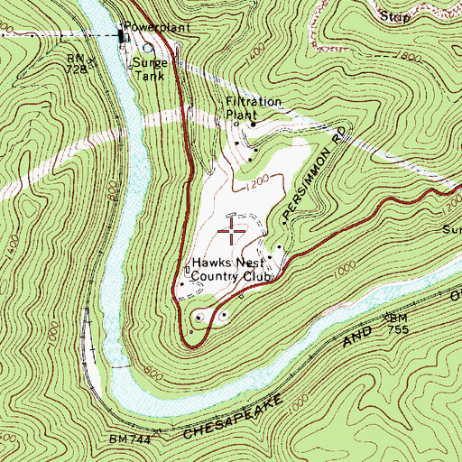 Topographic Map of Hawks Nest State Park Golf Course, WV