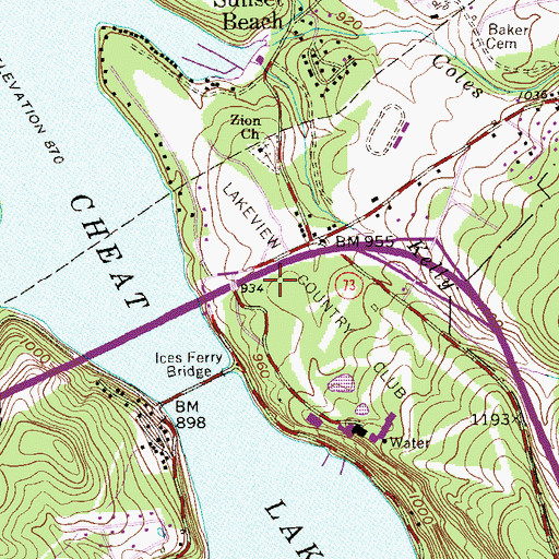 Topographic Map of Lakeview Golf Resort and Spa Lakeview Course, WV