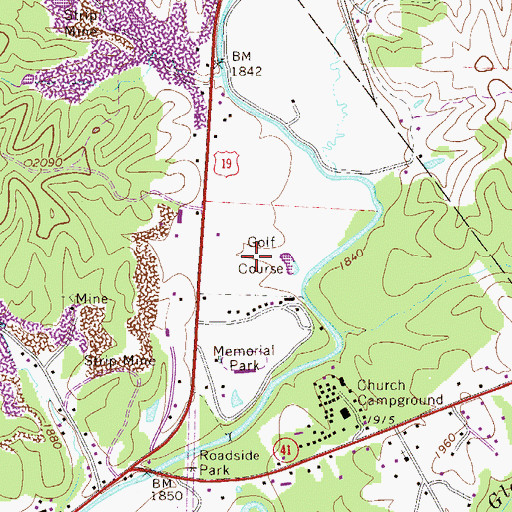 Topographic Map of Nicholas Memorial Golf Course, WV
