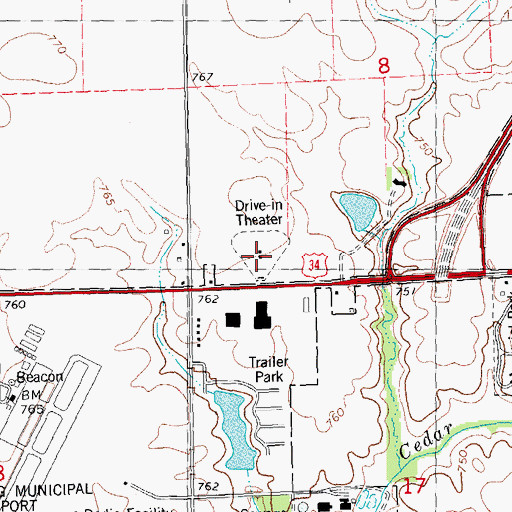 Topographic Map of Blue Moonlight Drive-In, IL