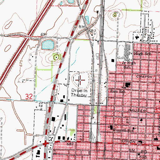 Topographic Map of Sky View Drive-In, IL