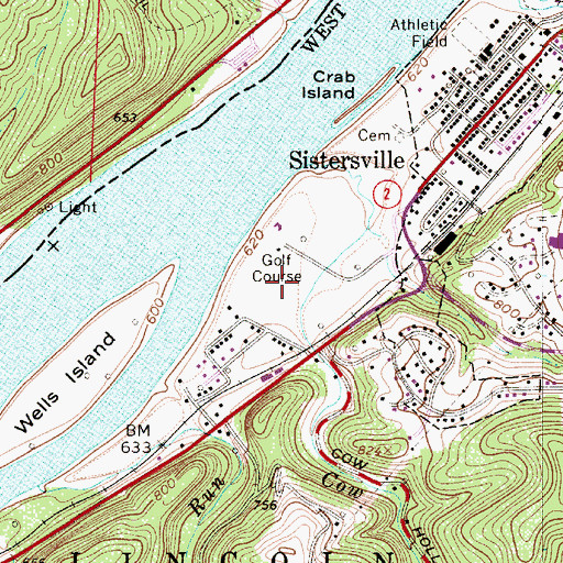 Topographic Map of Sistersville Country Club Golf Course, WV