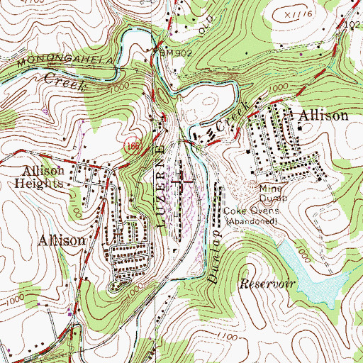 Topographic Map of Allison Census Designated Place, PA