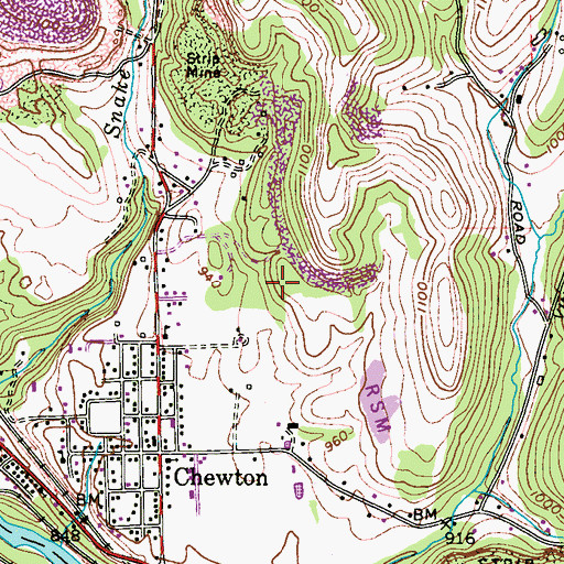 Topographic Map of Chewton Census Designated Place, PA