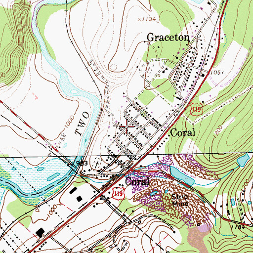 Topographic Map of Coral Census Designated Place, PA