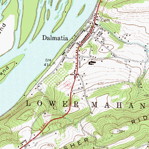 Topographic Map of Dalmatia Census Designated Place, PA